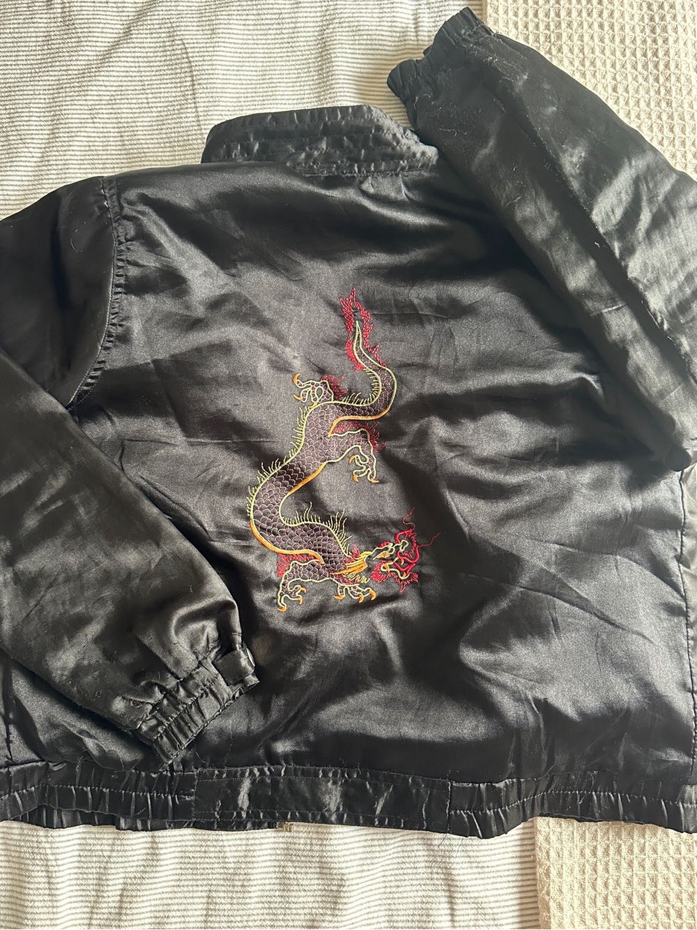 Black Satin Dragon Embroidered Jacket - Women
